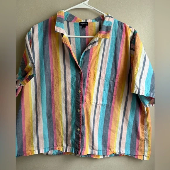 Gap Body Striped Button Down Shirt – XL – Lightweight Cotton Blend Rainbow - Picture 4 of 7